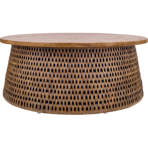 Kamari Coffee Table in Rattan & Canary Brown Black Washed Wood